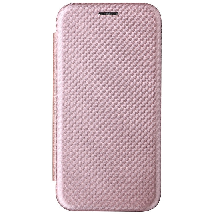 Carbon Fiber Texture Foldable Stand PU Leather Cover Folio Flip Phone Case with Card Slot for Motorola Moto G71 5G - Rose Gold