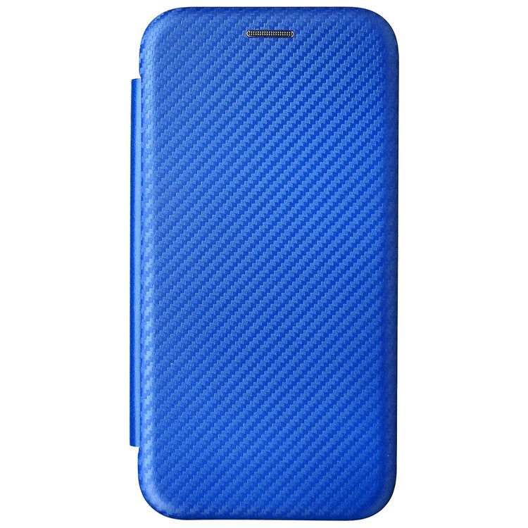 Carbon Fiber Texture Foldable Stand PU Leather Cover Folio Flip Phone Case with Card Slot for Motorola Moto G71 5G - Blue