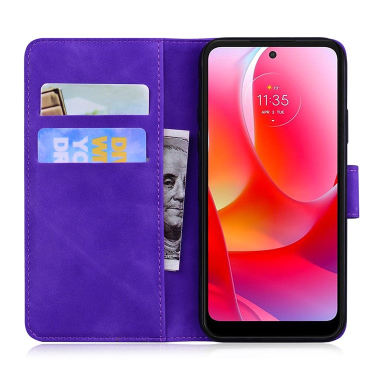 Scratch-resistant TPU+PU Leather Case Magnetic Mobile Phone Case Wallet Cover with Stand for Motorola Moto G51 5G - Purple