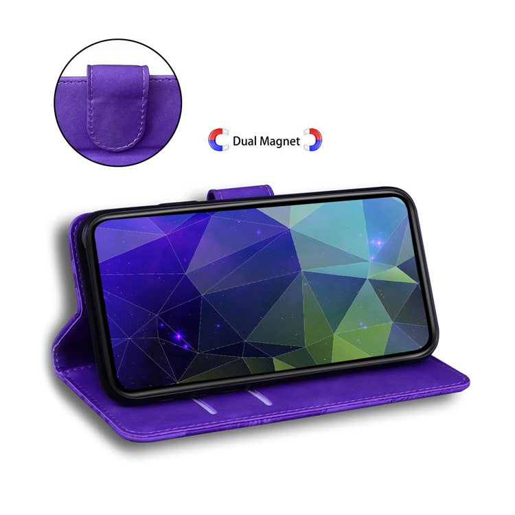 Scratch-resistant TPU+PU Leather Case Magnetic Mobile Phone Case Wallet Cover with Stand for Motorola Moto G51 5G - Purple