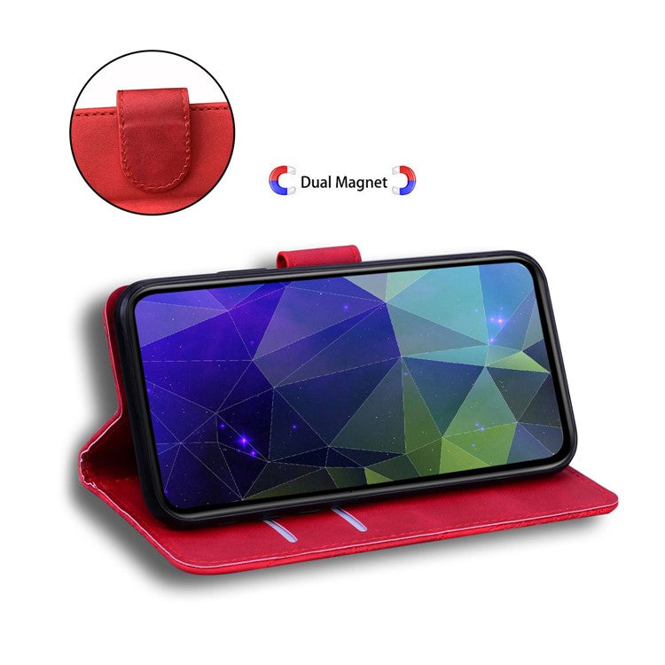 Scratch-resistant TPU+PU Leather Case Magnetic Mobile Phone Case Wallet Cover with Stand for Motorola Moto G51 5G - Red