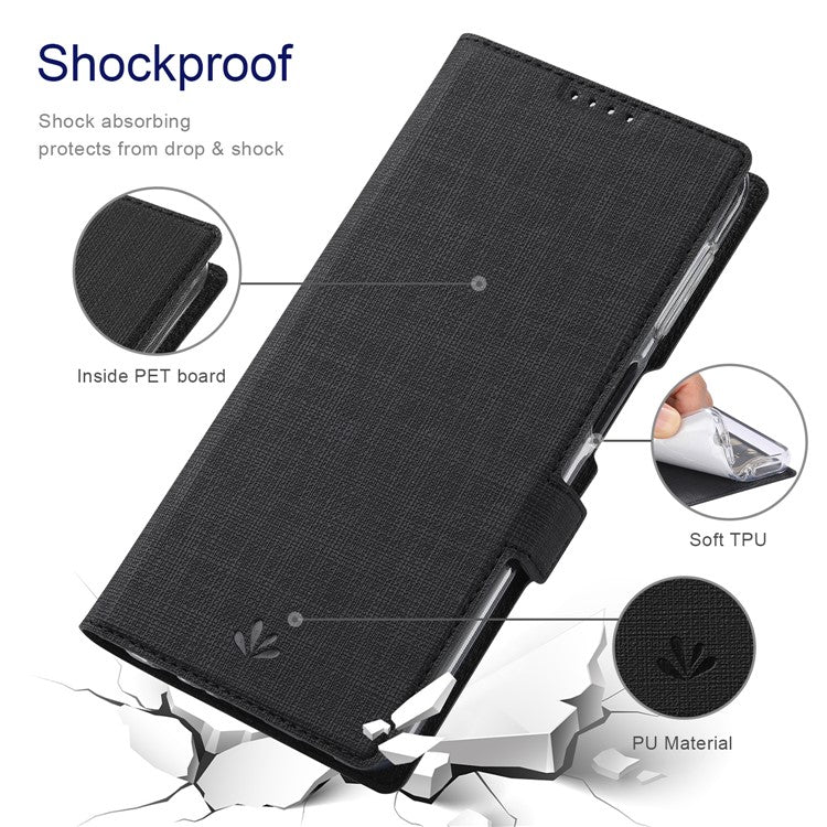 VILI K Series Anti-drop protection Double Magnetic Clasps Closure Stand Wallet Leather Phone Case Shell for Motorola Moto G200 5G - Black