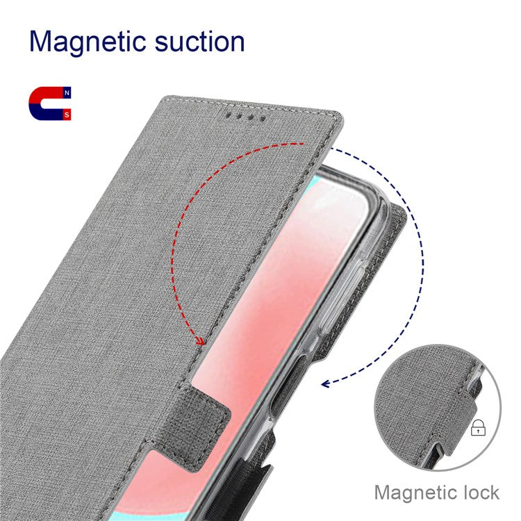 VILI K Series Anti-drop protection Double Magnetic Clasps Closure Stand Wallet Leather Phone Case Shell for Motorola Moto G200 5G - Grey