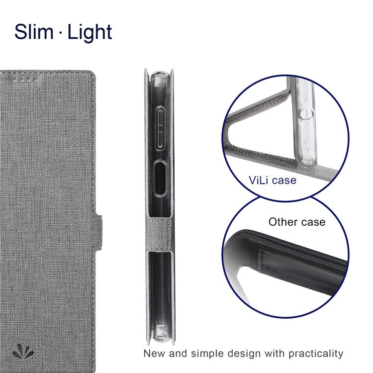 VILI K Series Anti-drop protection Double Magnetic Clasps Closure Stand Wallet Leather Phone Case Shell for Motorola Moto G200 5G - Grey