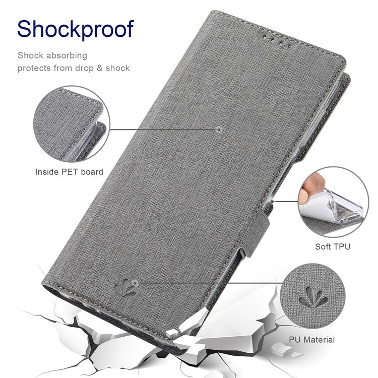 VILI K Series Anti-drop protection Double Magnetic Clasps Closure Stand Wallet Leather Phone Case Shell for Motorola Moto G200 5G - Grey