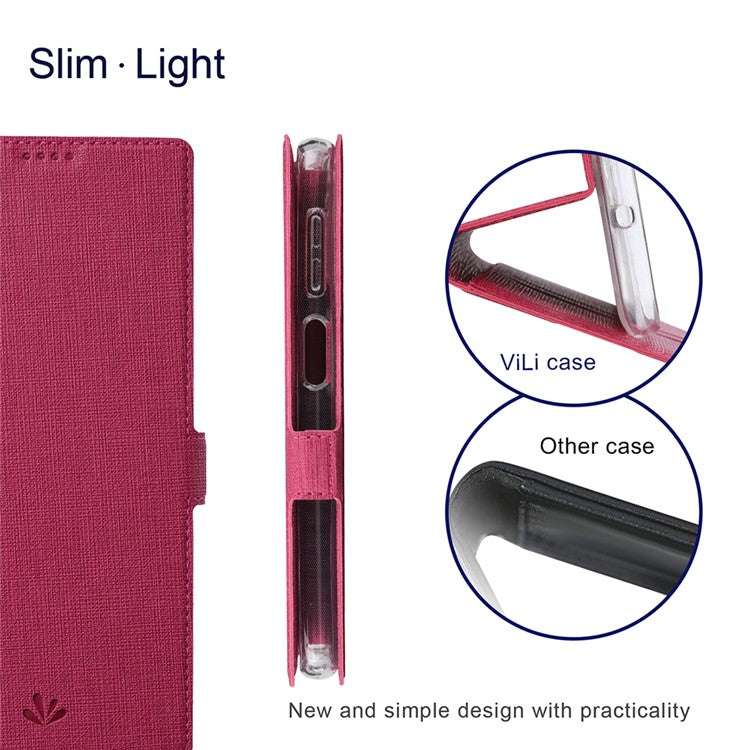 VILI K Series Anti-drop protection Double Magnetic Clasps Closure Stand Wallet Leather Phone Case Shell for Motorola Moto G200 5G - Rose