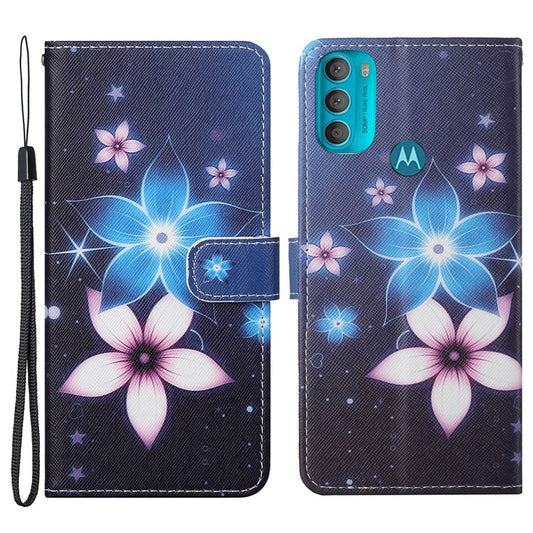 Wallet Style 3D Pattern Printing Cross Texture PU Leather Case Magnetic Flip Stand Shockproof Cover with Strap for Motorola Moto G71 5G - Flowers