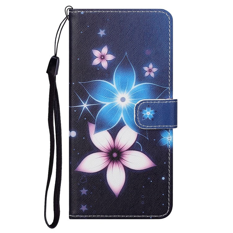 Wallet Style 3D Pattern Printing Cross Texture PU Leather Case Magnetic Flip Stand Shockproof Cover with Strap for Motorola Moto G71 5G - Flowers