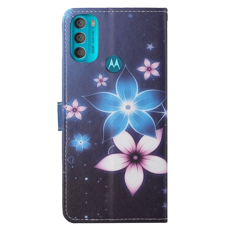 Wallet Style 3D Pattern Printing Cross Texture PU Leather Case Magnetic Flip Stand Shockproof Cover with Strap for Motorola Moto G71 5G - Flowers