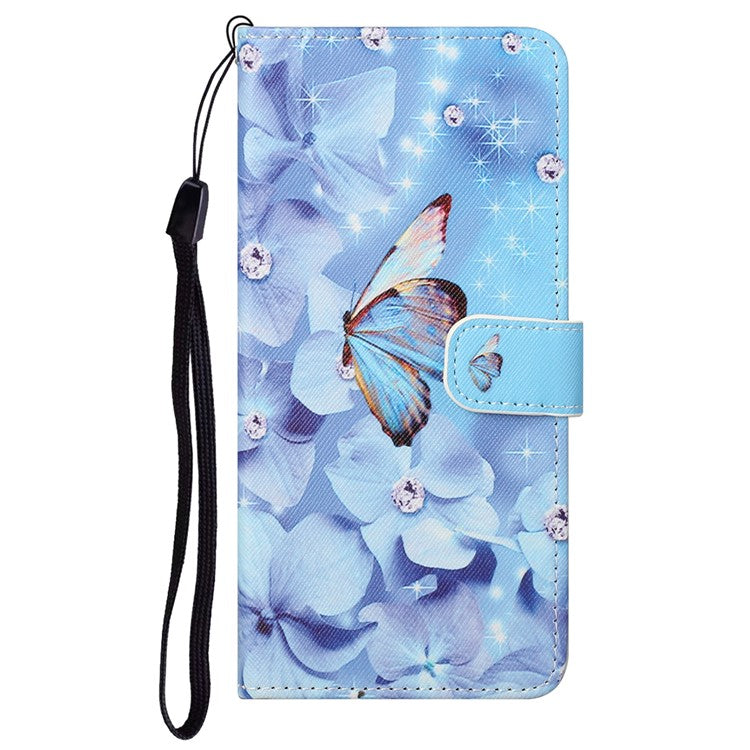 Wallet Style 3D Pattern Printing Cross Texture PU Leather Case Magnetic Flip Stand Shockproof Cover with Strap for Motorola Moto G71 5G - Butterfly and Flowers