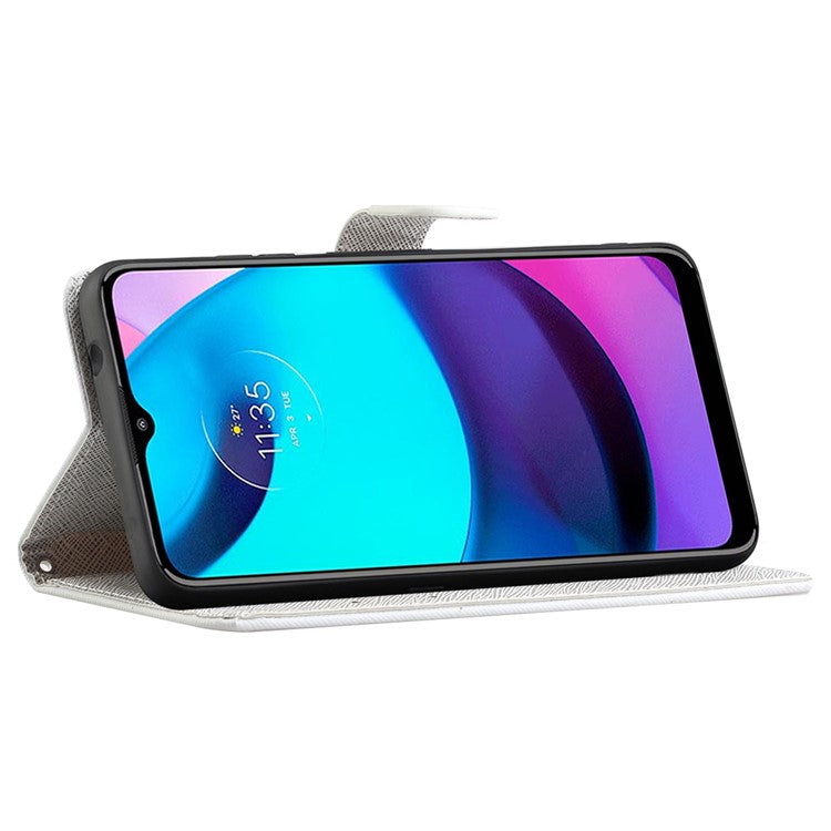 Wallet Style 3D Pattern Printing Cross Texture PU Leather Case Magnetic Flip Stand Shockproof Cover with Strap for Motorola Moto G71 5G - Butterfly and Flowers