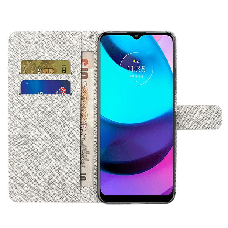 Wallet Style 3D Pattern Printing Cross Texture PU Leather Case Magnetic Flip Stand Shockproof Cover with Strap for Motorola Moto G71 5G - Butterfly and Flowers
