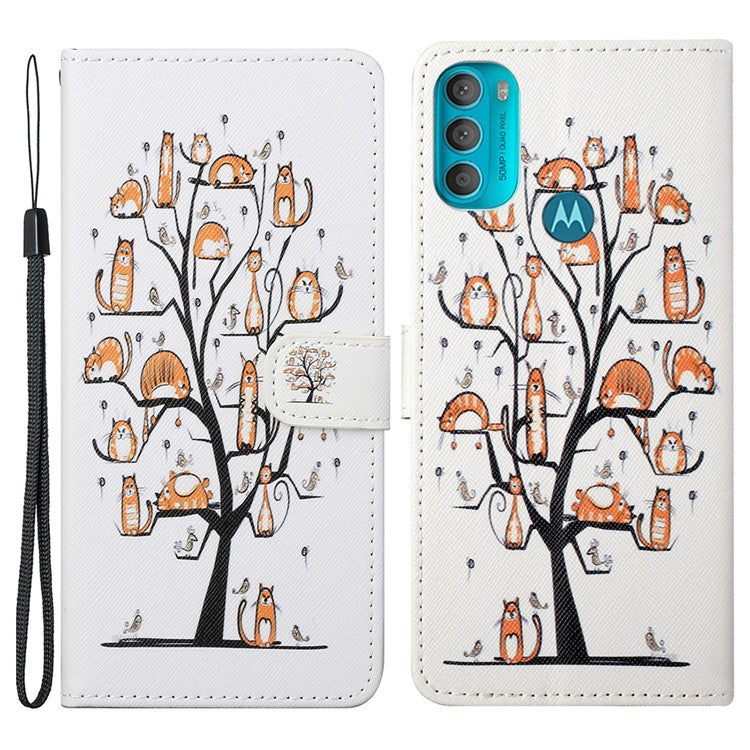 Wallet Style 3D Pattern Printing Cross Texture PU Leather Case Magnetic Flip Stand Shockproof Cover with Strap for Motorola Moto G71 5G - Cats on the Tree