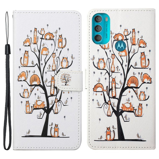 Wallet Style 3D Pattern Printing Cross Texture PU Leather Case Magnetic Flip Stand Shockproof Cover with Strap for Motorola Moto G71 5G - Cats on the Tree
