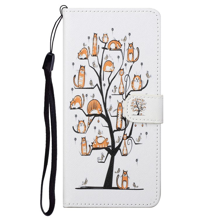Wallet Style 3D Pattern Printing Cross Texture PU Leather Case Magnetic Flip Stand Shockproof Cover with Strap for Motorola Moto G71 5G - Cats on the Tree