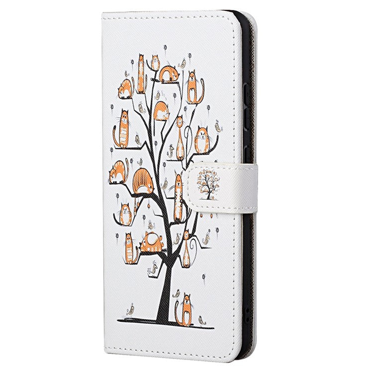 Wallet Style 3D Pattern Printing Cross Texture PU Leather Case Magnetic Flip Stand Shockproof Cover with Strap for Motorola Moto G71 5G - Cats on the Tree