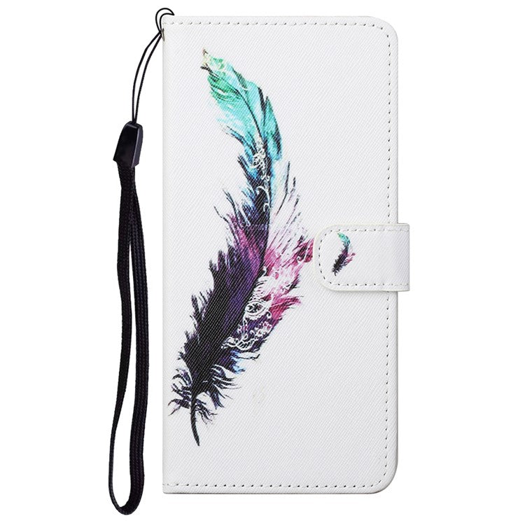 Wallet Style 3D Pattern Printing Cross Texture PU Leather Case Magnetic Flip Stand Shockproof Cover with Strap for Motorola Moto G71 5G - Colorful Feather