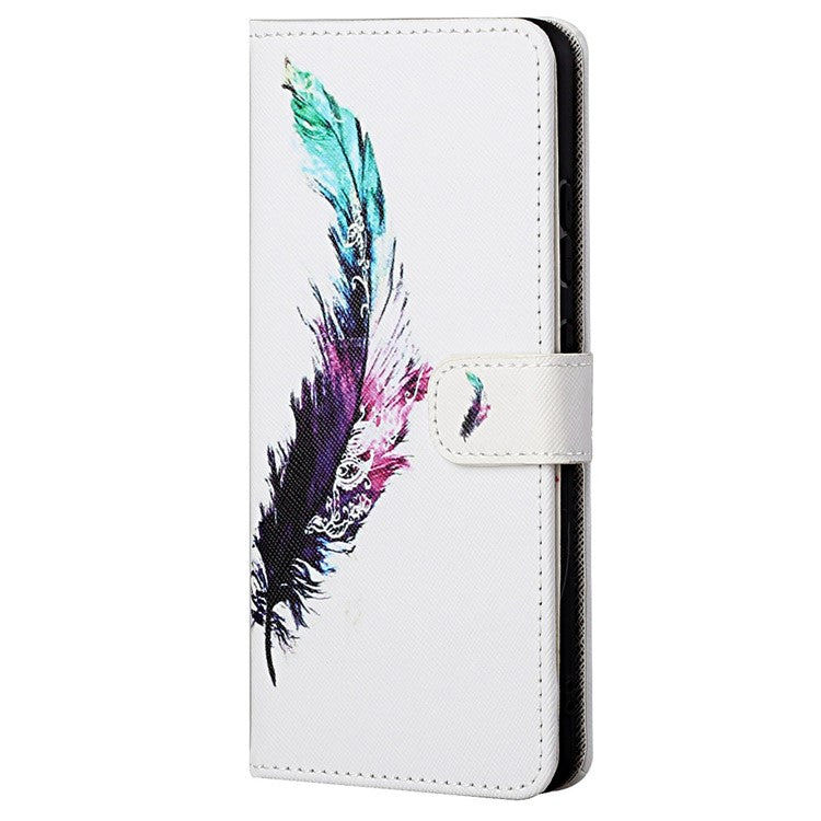 Wallet Style 3D Pattern Printing Cross Texture PU Leather Case Magnetic Flip Stand Shockproof Cover with Strap for Motorola Moto G71 5G - Colorful Feather