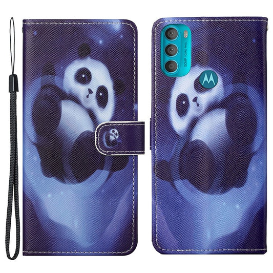 Wallet Style 3D Pattern Printing Cross Texture PU Leather Case Magnetic Flip Stand Shockproof Cover with Strap for Motorola Moto G71 5G - Panda