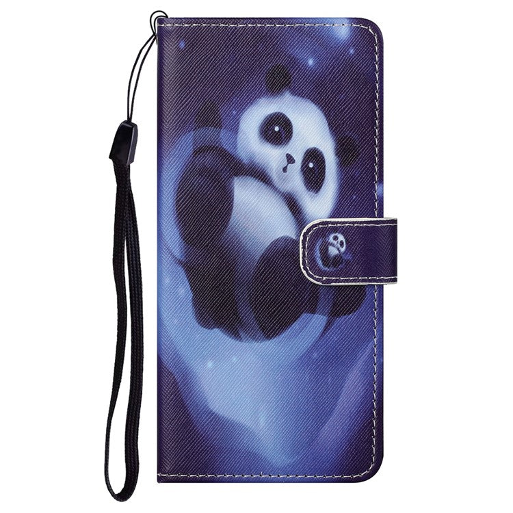 Wallet Style 3D Pattern Printing Cross Texture PU Leather Case Magnetic Flip Stand Shockproof Cover with Strap for Motorola Moto G71 5G - Panda