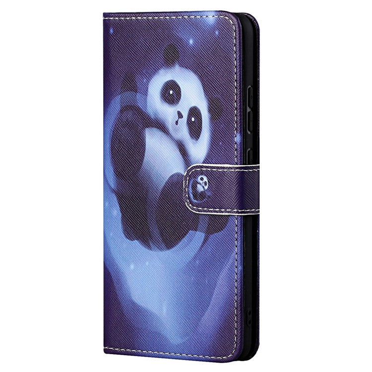 Wallet Style 3D Pattern Printing Cross Texture PU Leather Case Magnetic Flip Stand Shockproof Cover with Strap for Motorola Moto G71 5G - Panda