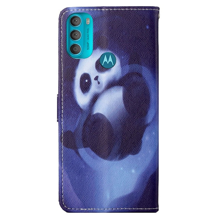 Wallet Style 3D Pattern Printing Cross Texture PU Leather Case Magnetic Flip Stand Shockproof Cover with Strap for Motorola Moto G71 5G - Panda