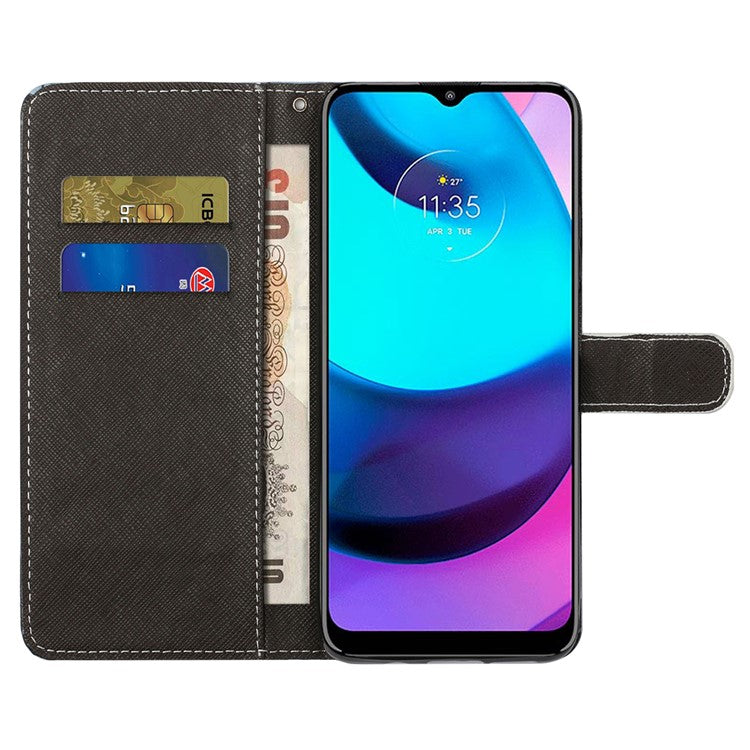 Wallet Style 3D Pattern Printing Cross Texture PU Leather Case Magnetic Flip Stand Shockproof Cover with Strap for Motorola Moto G71 5G - Panda