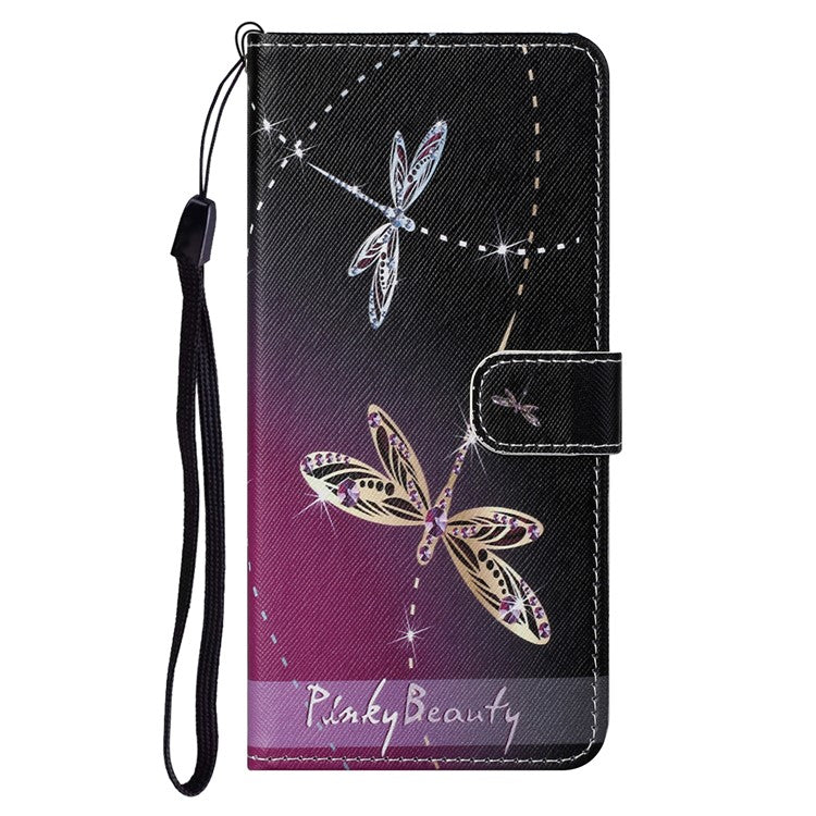 Wallet Style 3D Pattern Printing Cross Texture PU Leather Case Magnetic Flip Stand Shockproof Cover with Strap for Motorola Moto G71 5G - Two Dragonflies