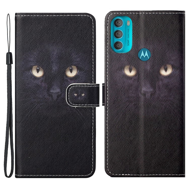 Wallet Style 3D Pattern Printing Cross Texture PU Leather Case Magnetic Flip Stand Shockproof Cover with Strap for Motorola Moto G71 5G - Cat's Eye