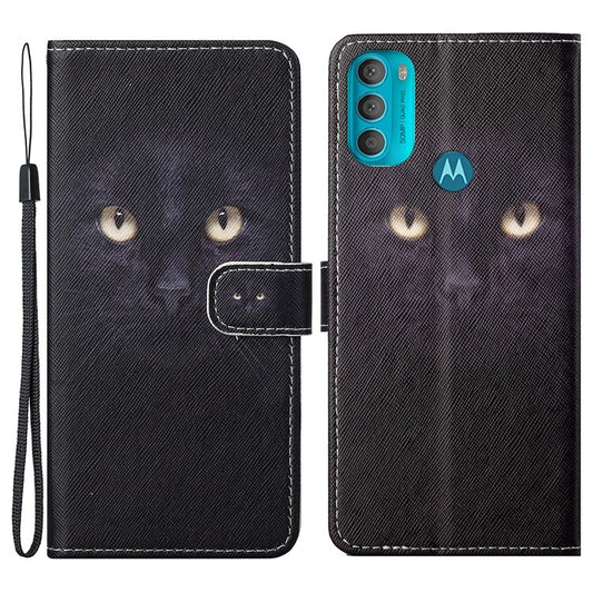 Wallet Style 3D Pattern Printing Cross Texture PU Leather Case Magnetic Flip Stand Shockproof Cover with Strap for Motorola Moto G71 5G - Cat's Eye