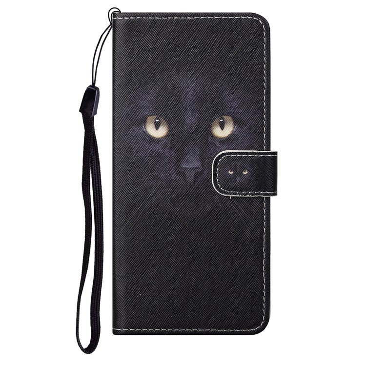 Wallet Style 3D Pattern Printing Cross Texture PU Leather Case Magnetic Flip Stand Shockproof Cover with Strap for Motorola Moto G71 5G - Cat's Eye
