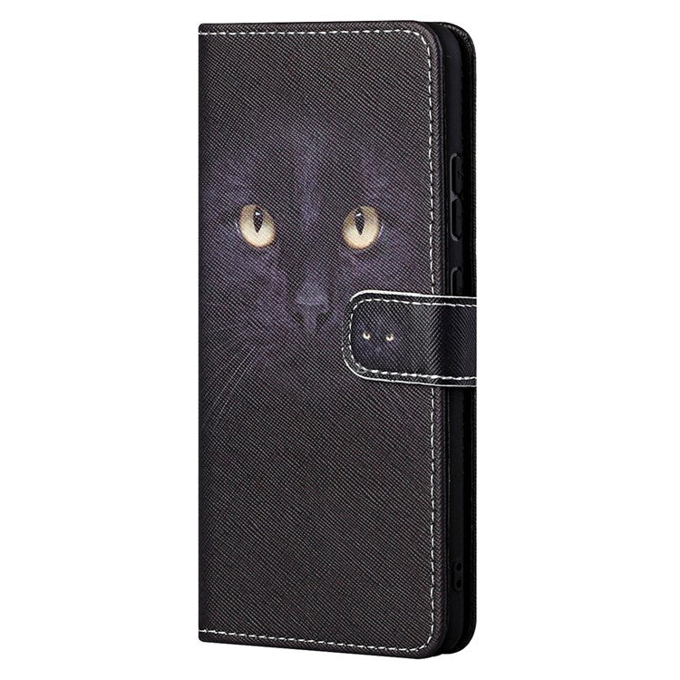Wallet Style 3D Pattern Printing Cross Texture PU Leather Case Magnetic Flip Stand Shockproof Cover with Strap for Motorola Moto G71 5G - Cat's Eye