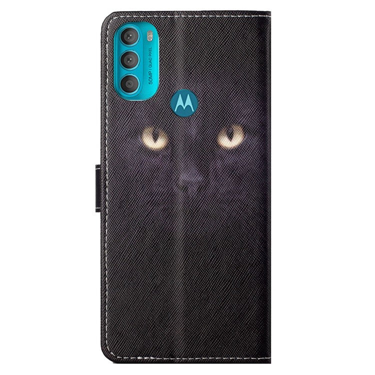 Wallet Style 3D Pattern Printing Cross Texture PU Leather Case Magnetic Flip Stand Shockproof Cover with Strap for Motorola Moto G71 5G - Cat's Eye