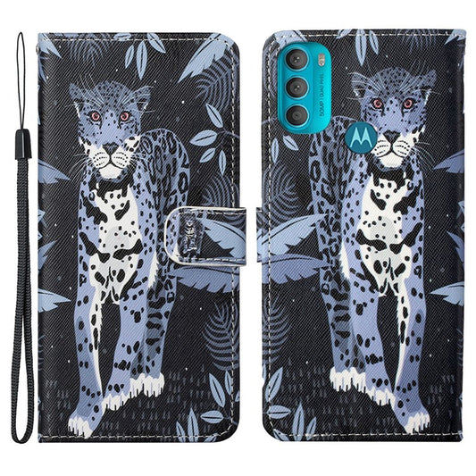 Wallet Style 3D Pattern Printing Cross Texture PU Leather Case Magnetic Flip Stand Shockproof Cover with Strap for Motorola Moto G71 5G - Leopard