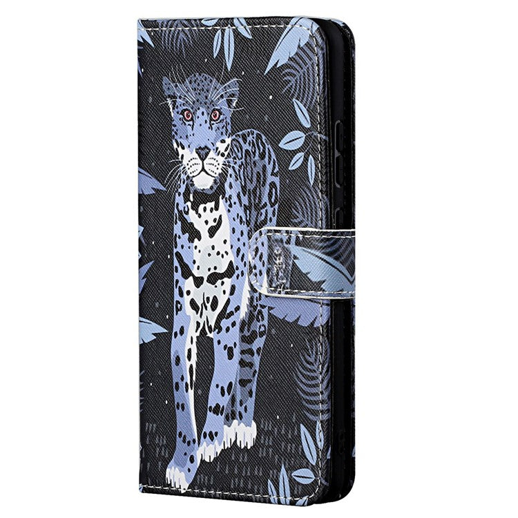 Wallet Style 3D Pattern Printing Cross Texture PU Leather Case Magnetic Flip Stand Shockproof Cover with Strap for Motorola Moto G71 5G - Leopard