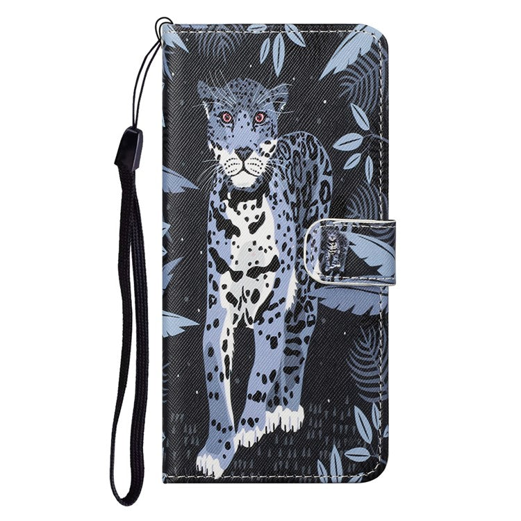 Wallet Style 3D Pattern Printing Cross Texture PU Leather Case Magnetic Flip Stand Shockproof Cover with Strap for Motorola Moto G71 5G - Leopard