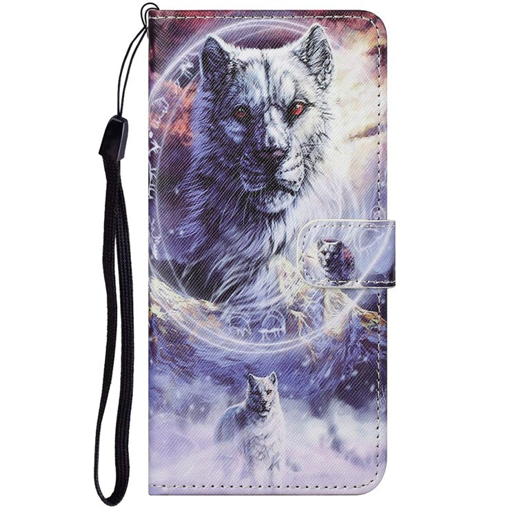 Wallet Style 3D Pattern Printing Cross Texture PU Leather Case Magnetic Flip Stand Shockproof Cover with Strap for Motorola Moto G71 5G - Wolf