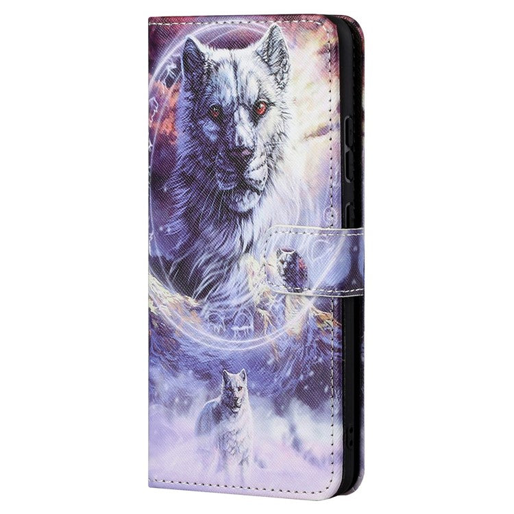 Wallet Style 3D Pattern Printing Cross Texture PU Leather Case Magnetic Flip Stand Shockproof Cover with Strap for Motorola Moto G71 5G - Wolf