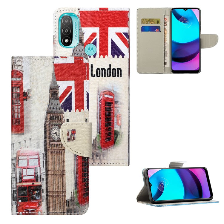 Stand Feature Pattern Printing Wallet Phone Case Cross Texture PU Leather Flip Magnetic Cover for Motorola Moto E20 / Moto E30 / Moto E40 - London Big Ben
