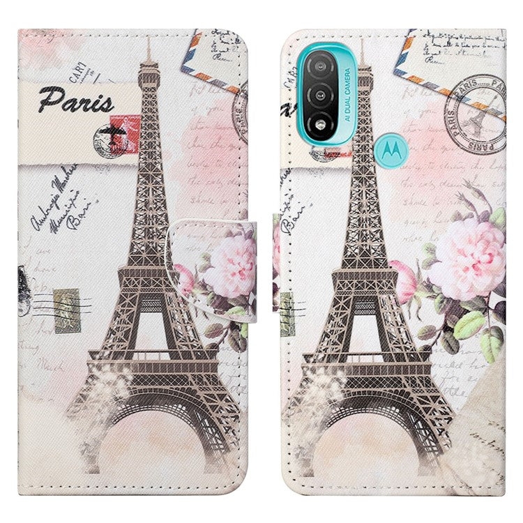 Stand Feature Pattern Printing Wallet Phone Case Cross Texture PU Leather Flip Magnetic Cover for Motorola Moto E20 / Moto E30 / Moto E40 - Tower