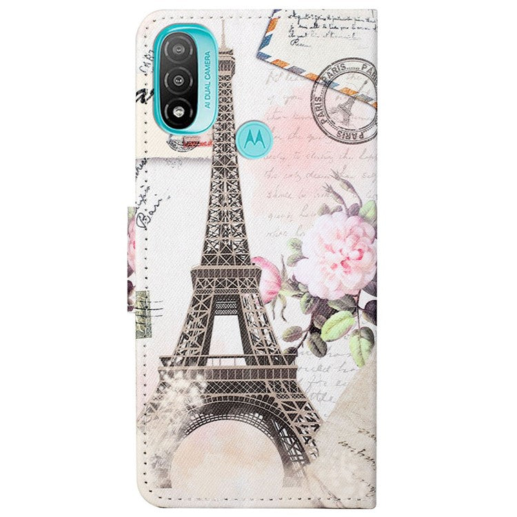 Stand Feature Pattern Printing Wallet Phone Case Cross Texture PU Leather Flip Magnetic Cover for Motorola Moto E20 / Moto E30 / Moto E40 - Tower