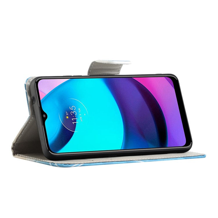 Stand Feature Pattern Printing Wallet Phone Case Cross Texture PU Leather Flip Magnetic Cover for Motorola Moto E20 / Moto E30 / Moto E40 - Tower