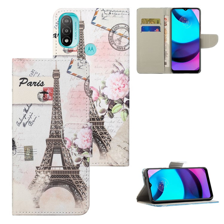 Stand Feature Pattern Printing Wallet Phone Case Cross Texture PU Leather Flip Magnetic Cover for Motorola Moto E20 / Moto E30 / Moto E40 - Tower