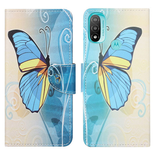 Stand Feature Pattern Printing Wallet Phone Case Cross Texture PU Leather Flip Magnetic Cover for Motorola Moto E20 / Moto E30 / Moto E40 - Blue Butterfly