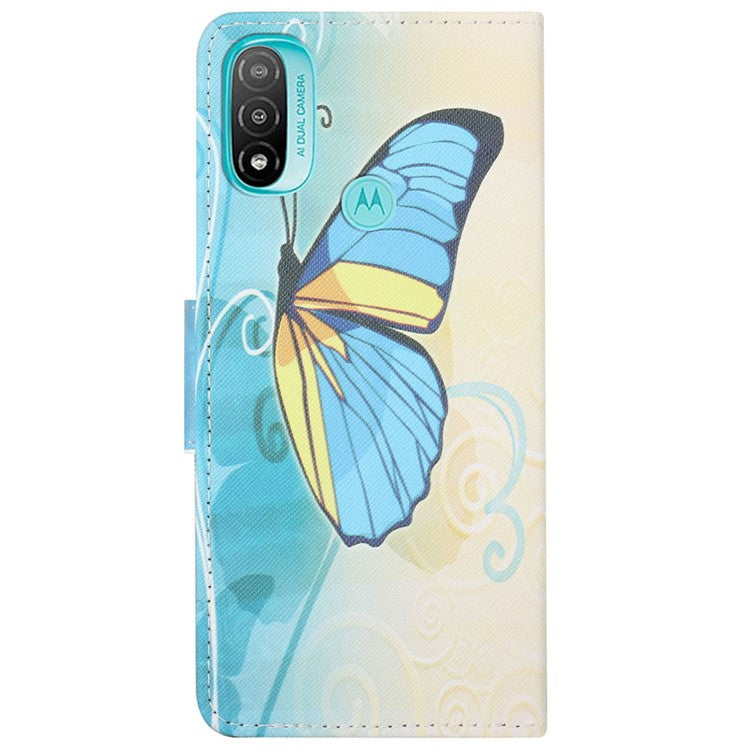 Stand Feature Pattern Printing Wallet Phone Case Cross Texture PU Leather Flip Magnetic Cover for Motorola Moto E20 / Moto E30 / Moto E40 - Blue Butterfly