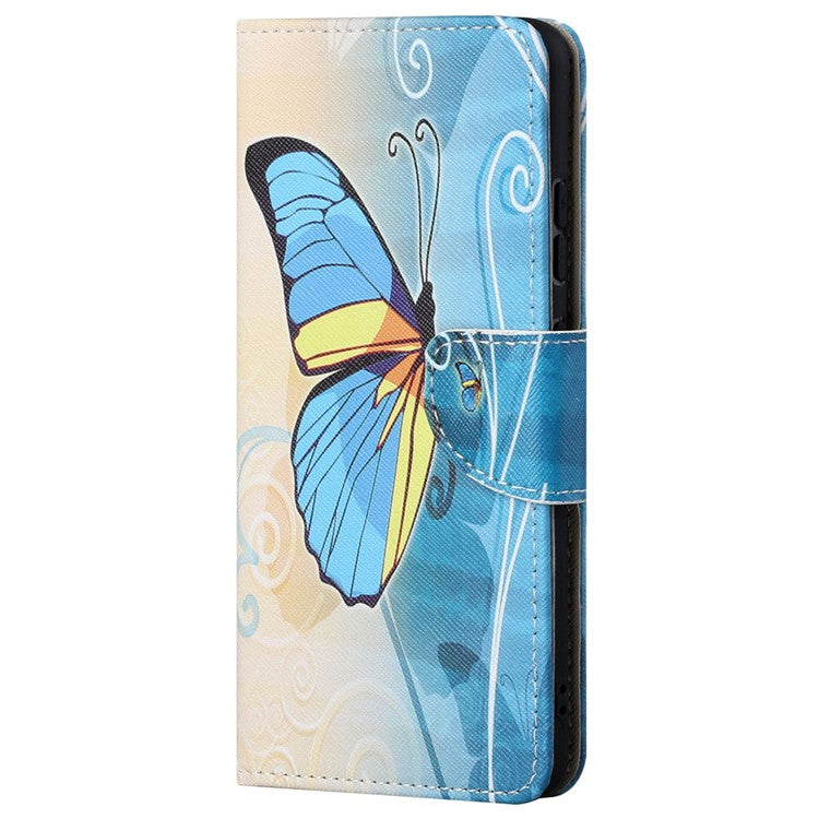 Stand Feature Pattern Printing Wallet Phone Case Cross Texture PU Leather Flip Magnetic Cover for Motorola Moto E20 / Moto E30 / Moto E40 - Blue Butterfly
