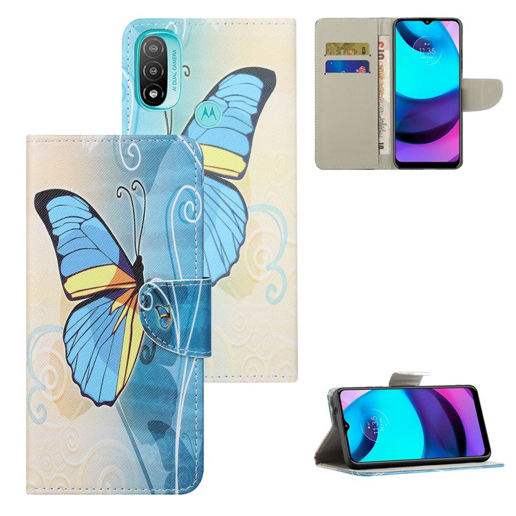 Stand Feature Pattern Printing Wallet Phone Case Cross Texture PU Leather Flip Magnetic Cover for Motorola Moto E20 / Moto E30 / Moto E40 - Blue Butterfly