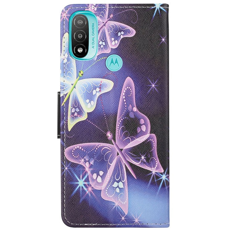 Stand Feature Pattern Printing Wallet Phone Case Cross Texture PU Leather Flip Magnetic Cover for Motorola Moto E20 / Moto E30 / Moto E40 - Sparkling Butterflies