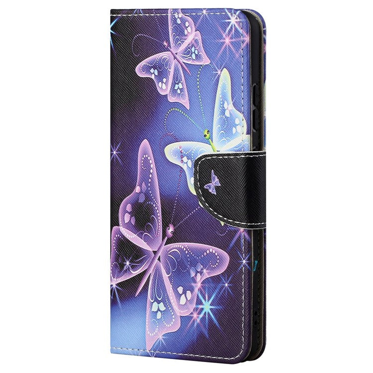 Stand Feature Pattern Printing Wallet Phone Case Cross Texture PU Leather Flip Magnetic Cover for Motorola Moto E20 / Moto E30 / Moto E40 - Sparkling Butterflies