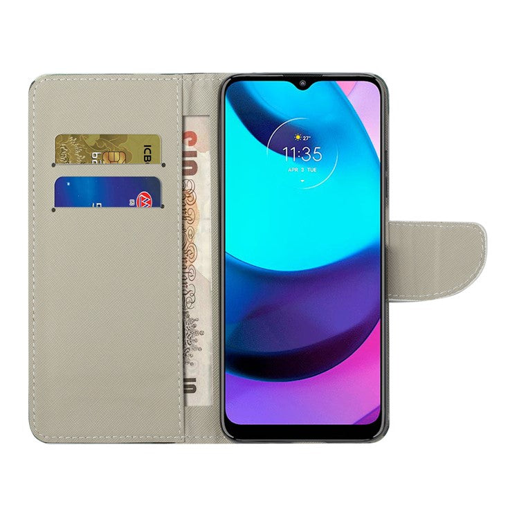 Stand Feature Pattern Printing Wallet Phone Case Cross Texture PU Leather Flip Magnetic Cover for Motorola Moto E20 / Moto E30 / Moto E40 - Sparkling Butterflies